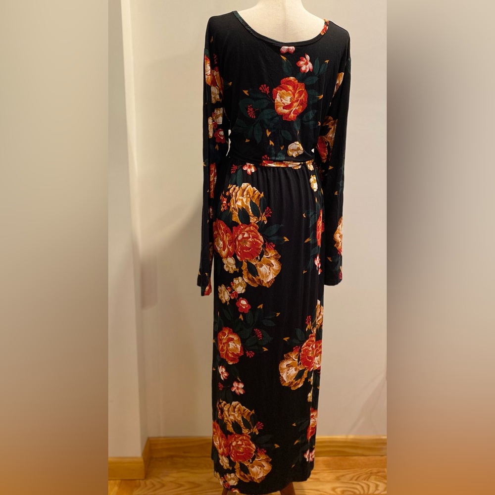 LONGYUAN, Sz 4XL, Dark Green, Floral Long Sleeve Maxi Dress - NWT - Picture 6 of 12